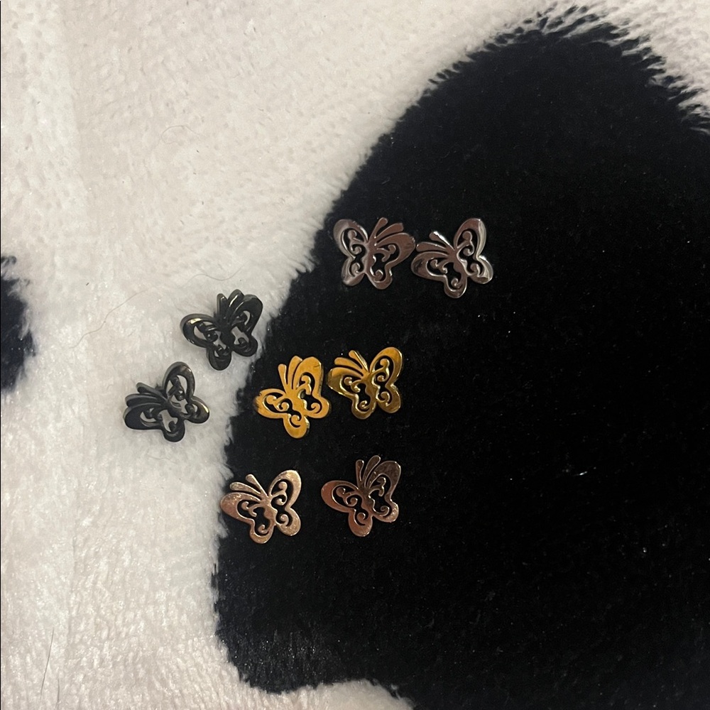 New Charming Butterfly Earrings Trio - Gold, Silver, Black and Rose Gold